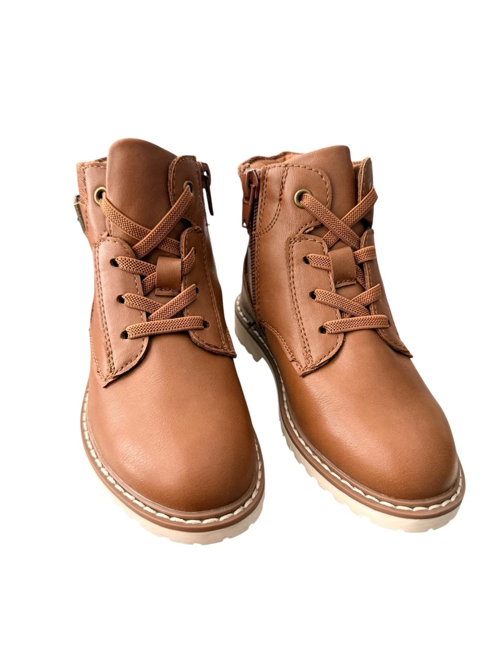Kenneth Cole Kids Cognac Tan Lace-Up Ankle Boots - Textured Faux Leather Boys 9
